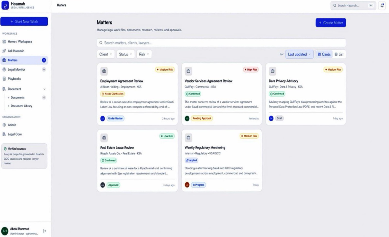 Product interface — Hasanah matters view