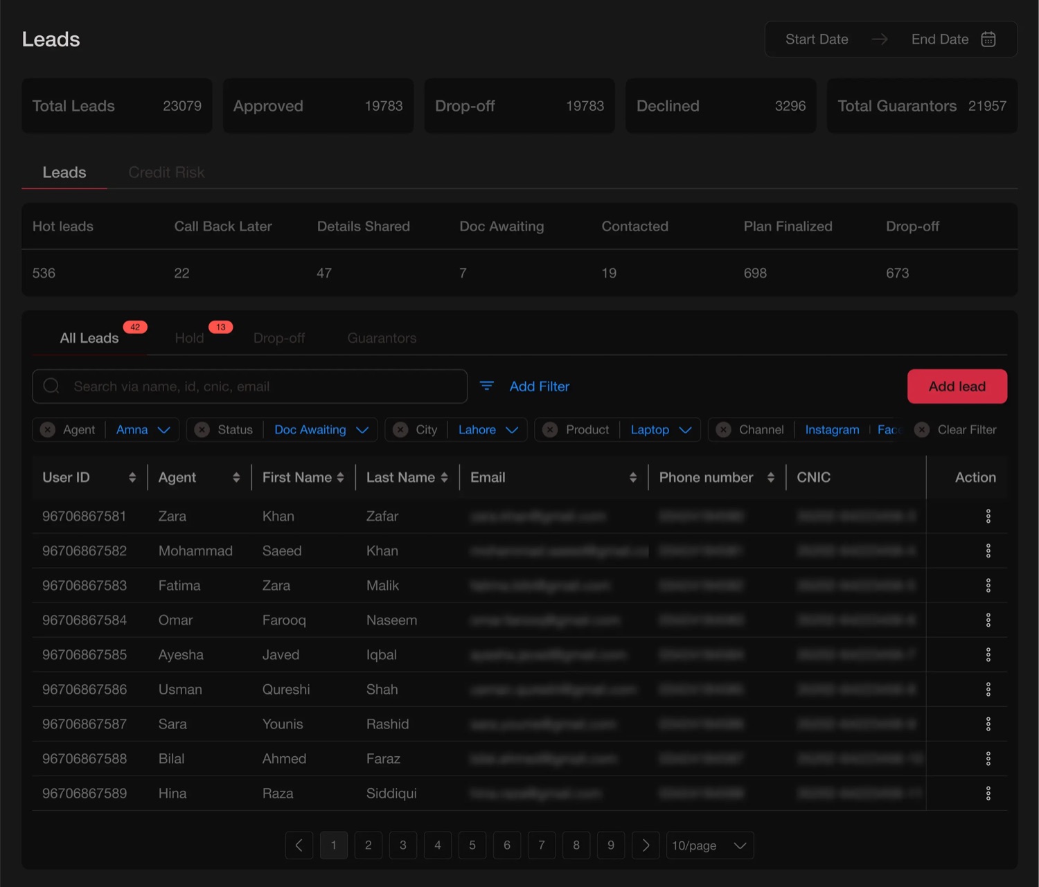 Product interface — KalPay lending console