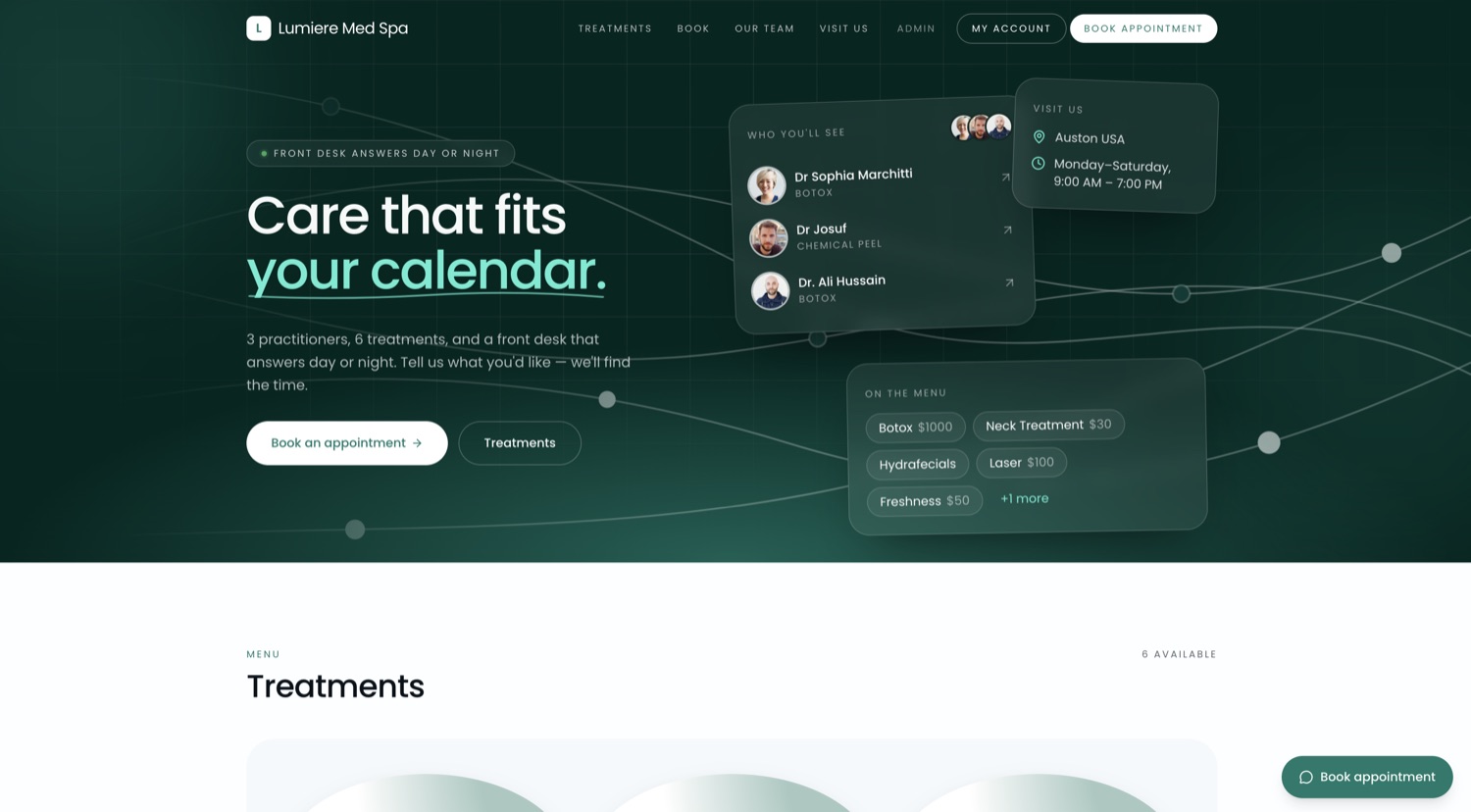 Product interface — clinic booking page